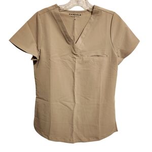 Mandala | Women's Khaki One Pocket V-Neck Mefical Scrubs Top (Size XS)